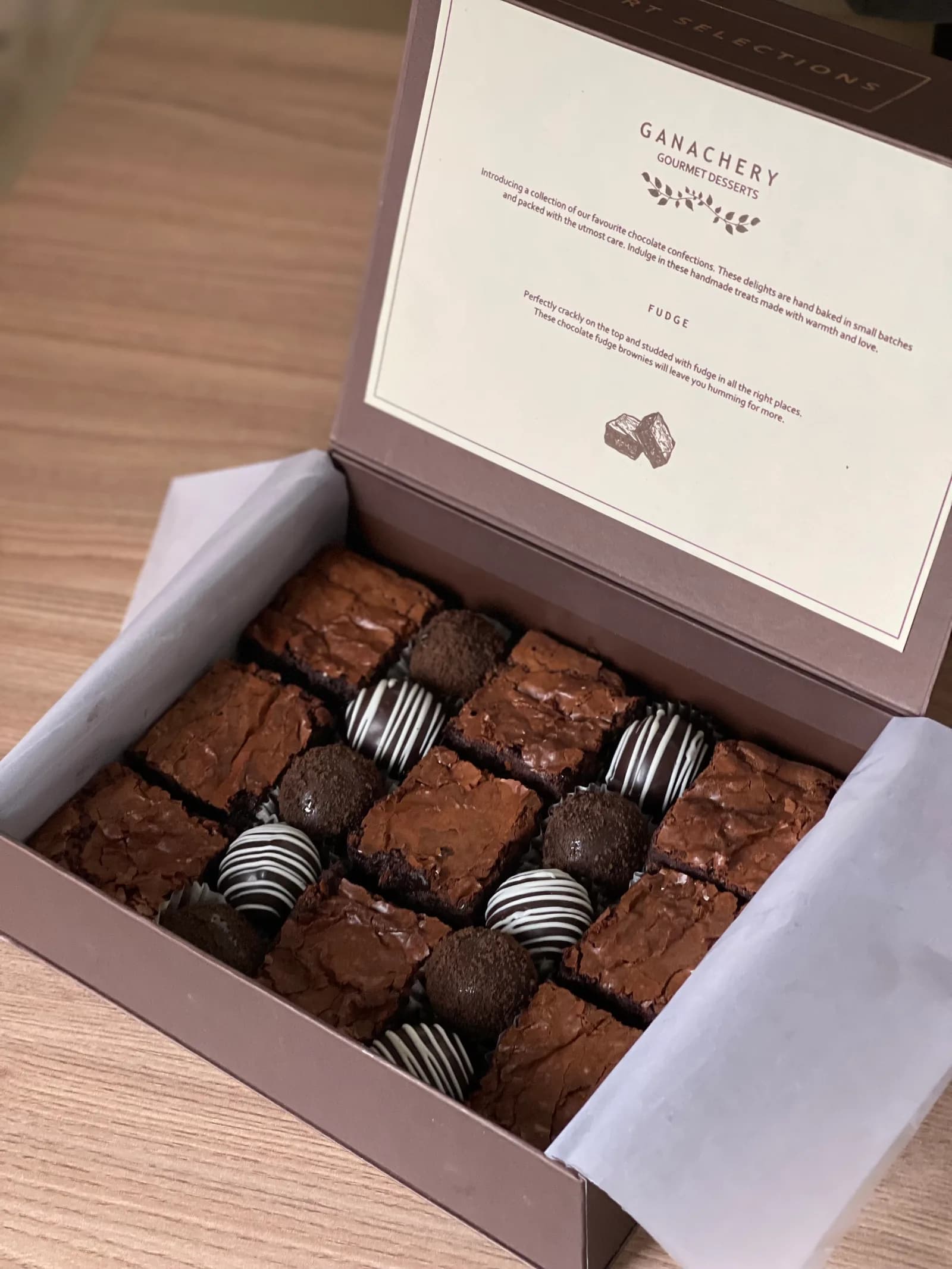 Box of Fudge Brownie and Cream Cheese Truffle