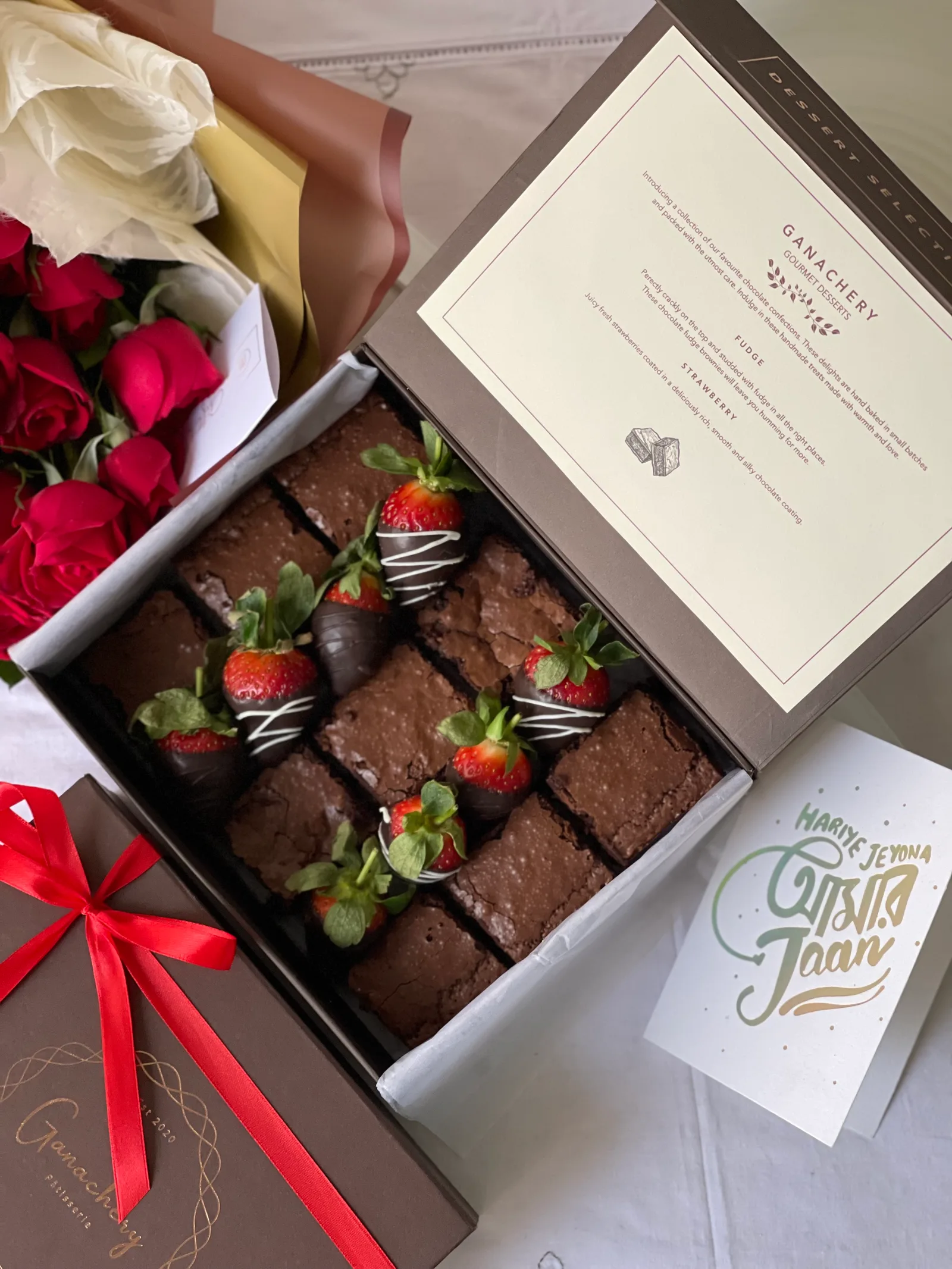 Fudge Brownies and Strawberries
